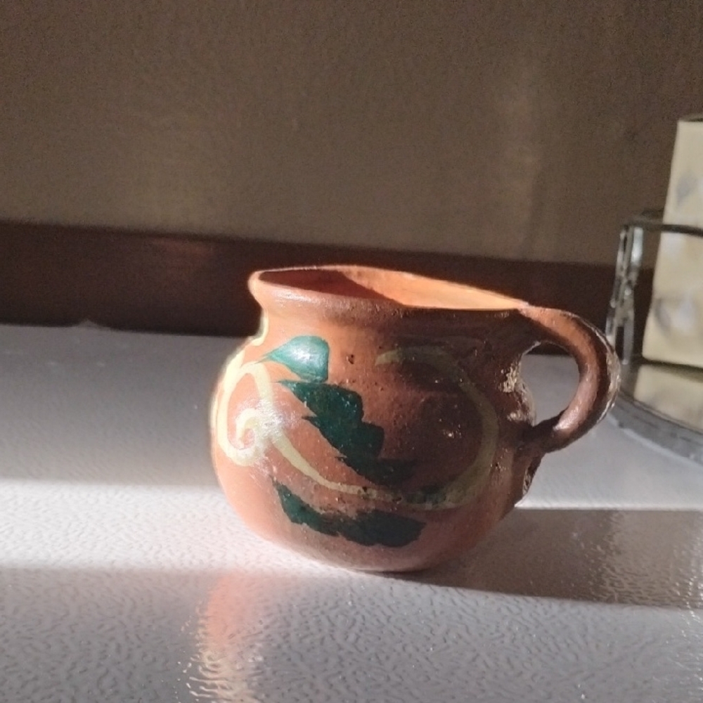 Handcrafted Brown and Green Mini Ceramic Pot
